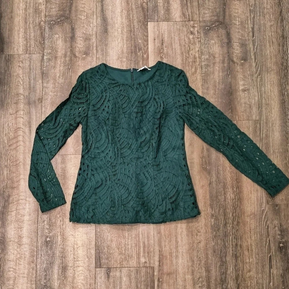 Boden Green Zeta Ponte Lace Long Sleeve Top - Picture 1 of 5